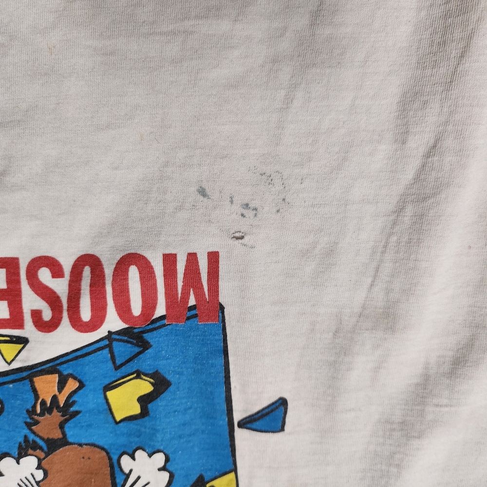 Vintage 90s Made In Sweden Disyressed MooseWarning White Graphic Tee - Picture 8 of 9